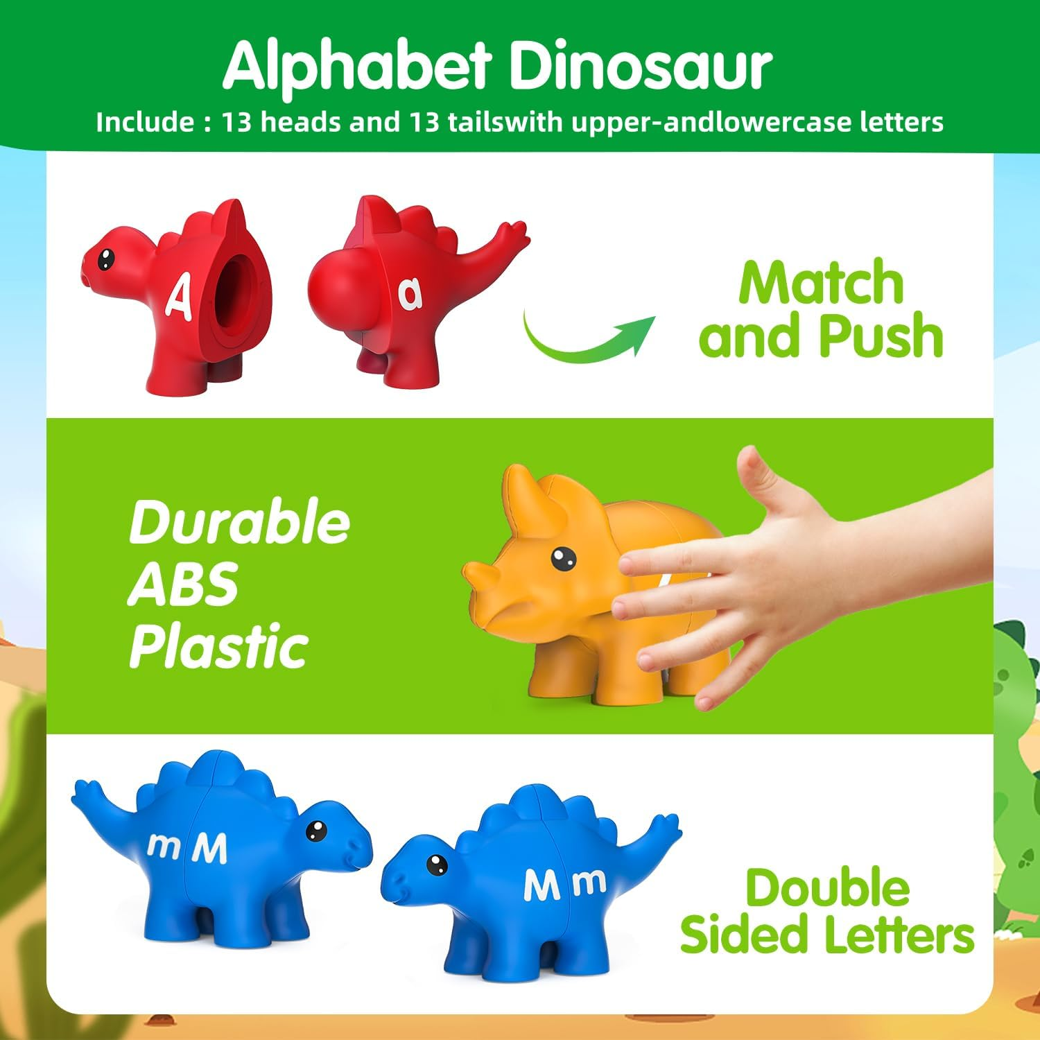Dinosaur Matching Letters Toys 26PCS Double Side ABC Dinosaur Match Alphabet Game for Toddlers,Preschool Educational Montessori Fine Motor Toy Learning Activities for Toddlers Boys Girls (Storage Box) image number 6