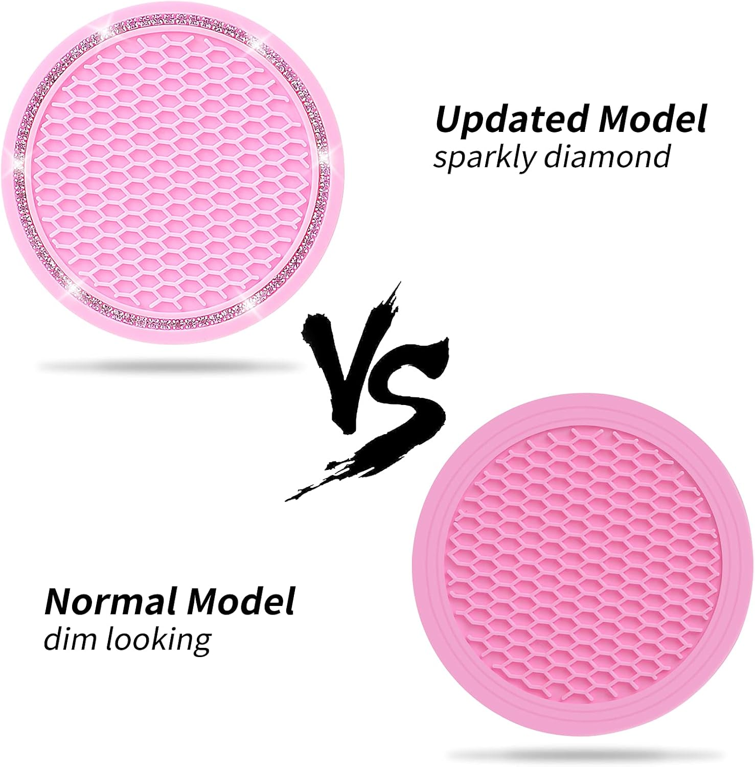 Cup Holder Coasters for Car, Senose Rhinestone Car Accessories for Women and Girl, Universal Anti-Slip Silicone Car Coaster, Diamond Vehicle Interior Decorations (Pink-2 Pcs)