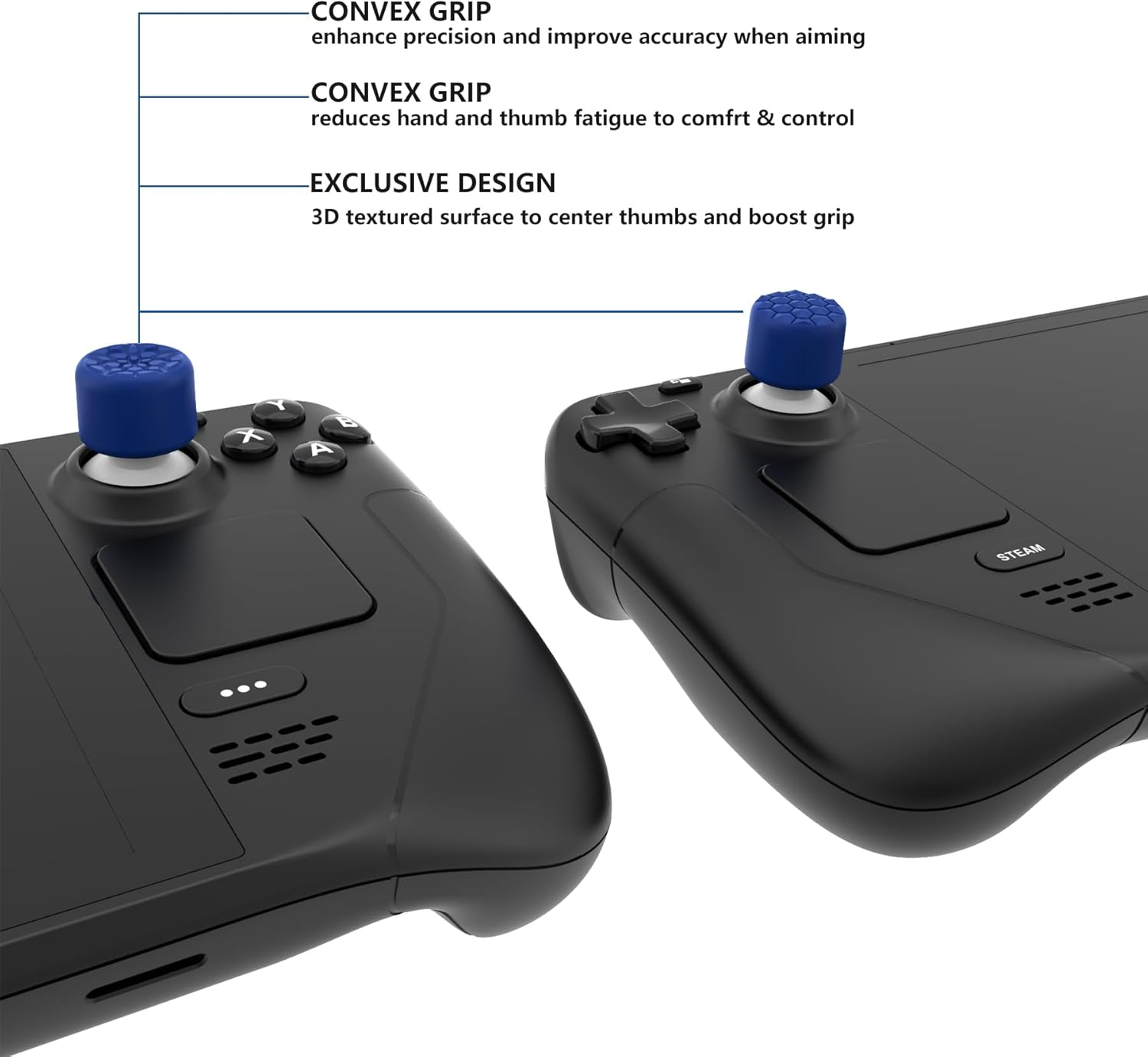 Playvital Blue Ergonomic Stick Caps Thumb Grips for Steam Deck LCD & OLED, for PS Portal Remote Player - with 3 Height Convex and Concave - Diamond Grain & Crack Bomb Design, Set of 10 image number 4