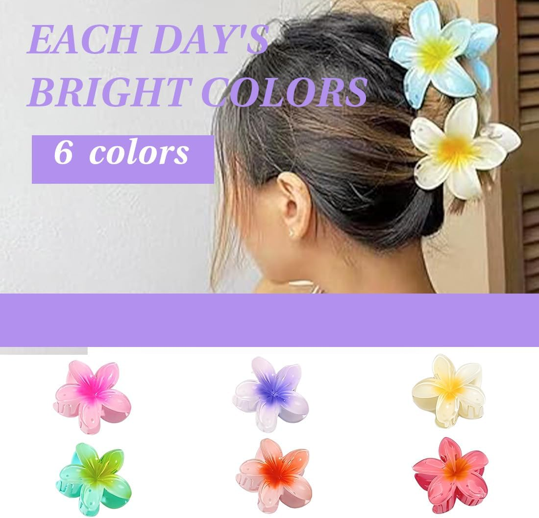 XUZOPIM Pack of 6 Flower Hair Claw Clips for Women, Preppy Flower Hair Clip, Hawaiian Plumeria Hair Clip, Hawaiian Hair Accessories for Thick Hair, Gifts for Women, Teen Girls image number 2