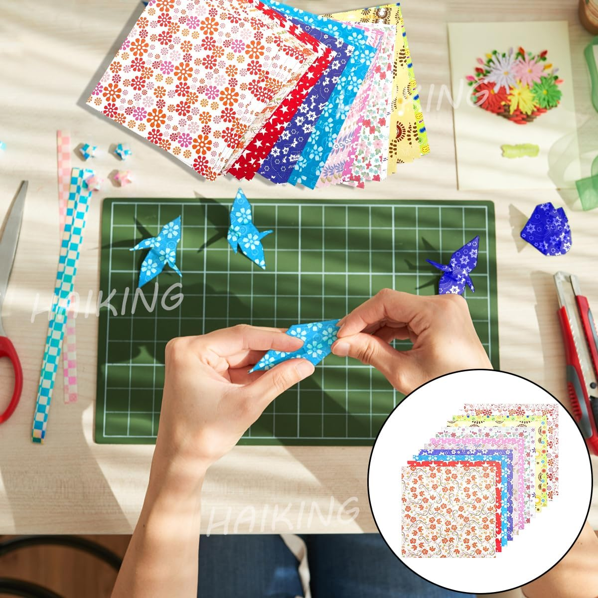 HAIKING Confetti Scrapbook Papers, 72 Sheets Star Floral Polka Dot Pattern Decorative Paper for Card Making, Scrapbook, Photo Album Decor (14.3Cm/5.62In) image number 4