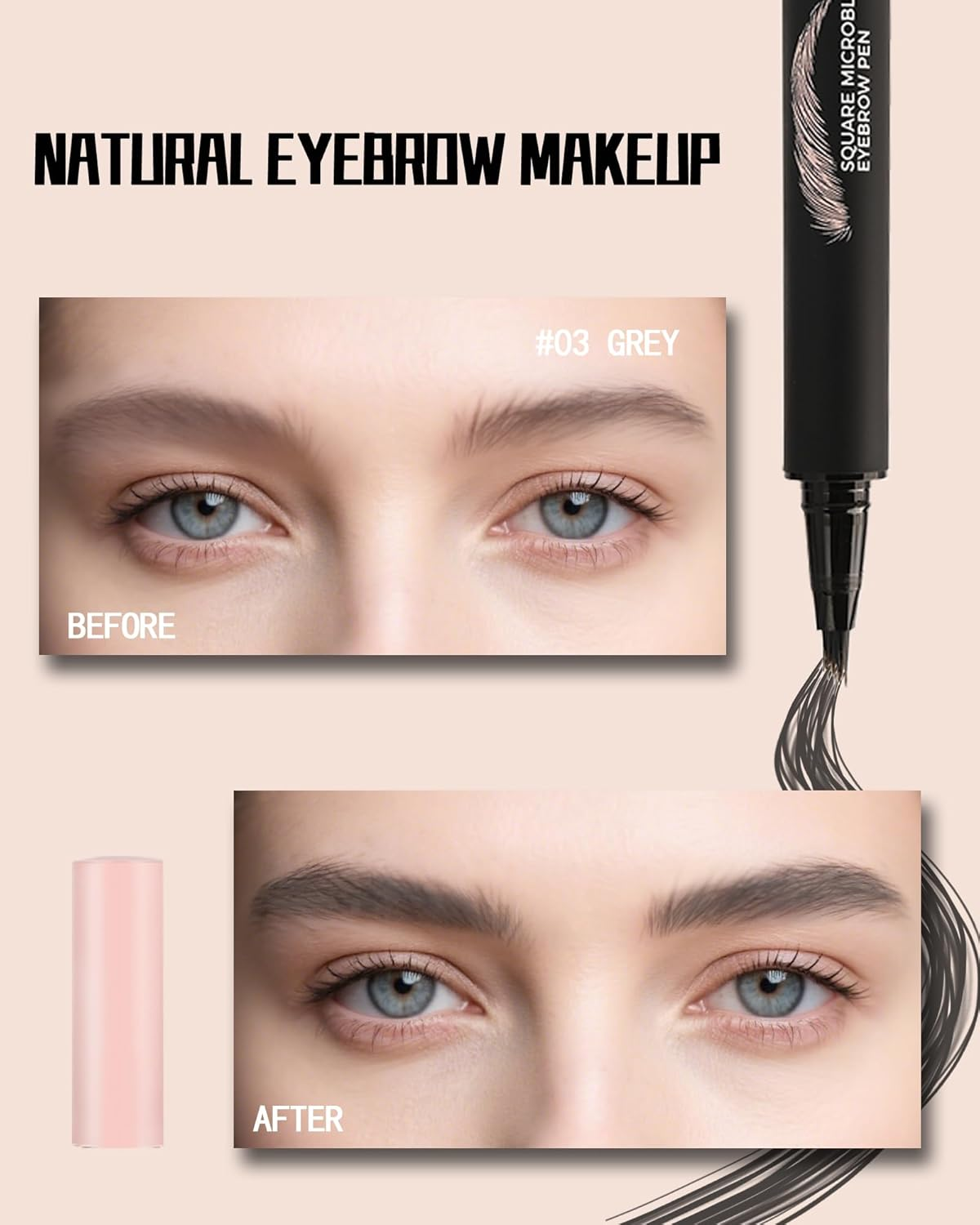 Microblading Liquid Eyebrow Pencil, Eyebrow Pencil, Waterproof, Smudgeproof, Multiple Fork Tip Hair Drawing, Precise Brush Tip, Long Lasting Formula, Women'S Makeup Lasts All Day 03 Grey image number 4