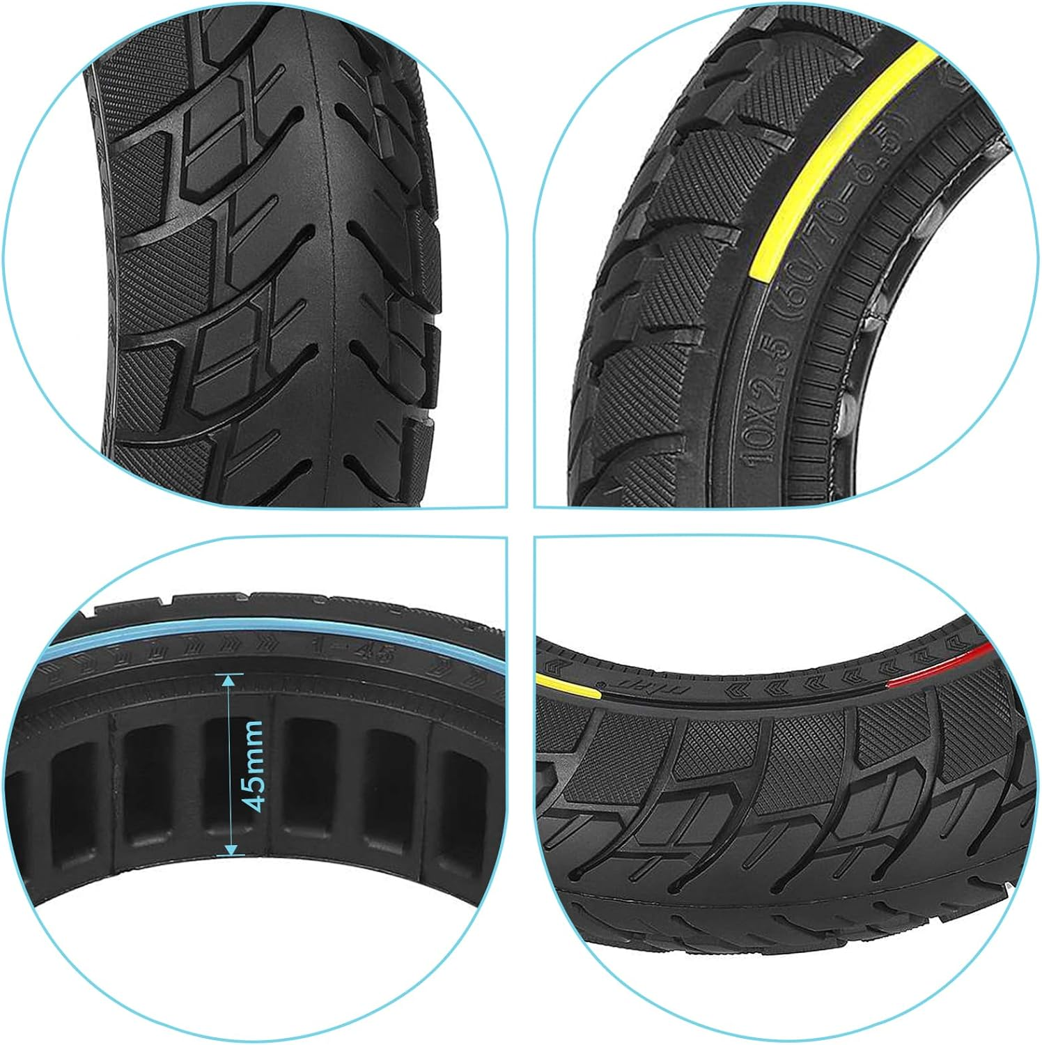 10 X 2.5 Inch Solid Tyres, 60/70-6.5 Electric Scooter, Solid Rubber Tyres for Ninebot Max G30 G30P G30LP, 10 Inch Non-Slip and Anti-Puncture Replacement Tyres image number 6