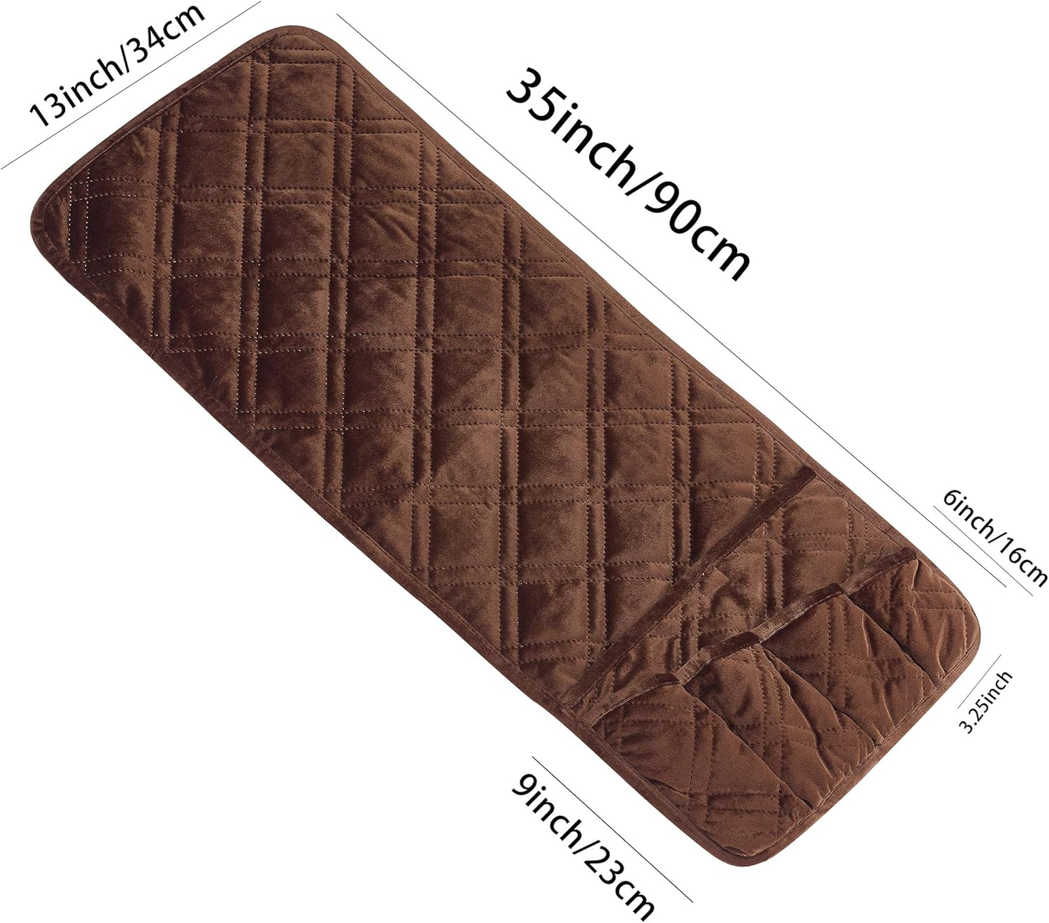 Brilliant Sunshine Chocolate Velvet Couch Armrest 5 Pockets Organizer, Slip Resistant Recliner Armchair Caddy, Washable Remote Controls Holder, Storage for Magazine, Tablet, Ipad, 35&times;13", Chocolate