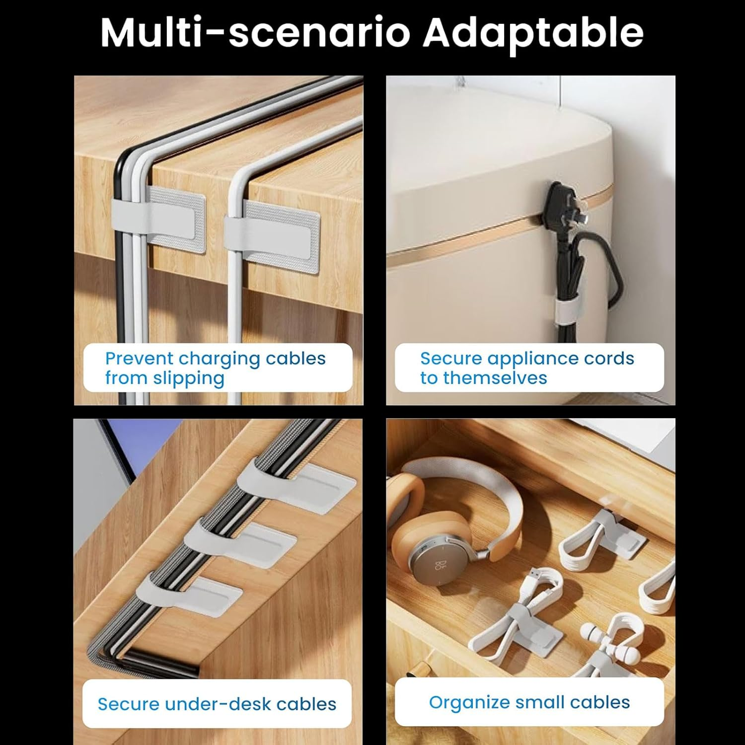 Lyvixora 40-Pack Self Adhesive Cable Ties - Reusable Cable Straps, Strong Sticky-Back Cable Management, Cable Clip for Charging Wires image number 2