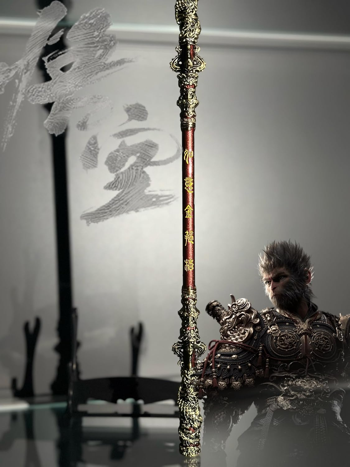 Piegricdiat Black Myth Monkey King 11.81In Golden Hoop, Game Collection, Monkey King Weapon Decoration, Desk Ornaments, Role-Playing Props, Backpack Pendant Zinc Alloy Crafts image number 5