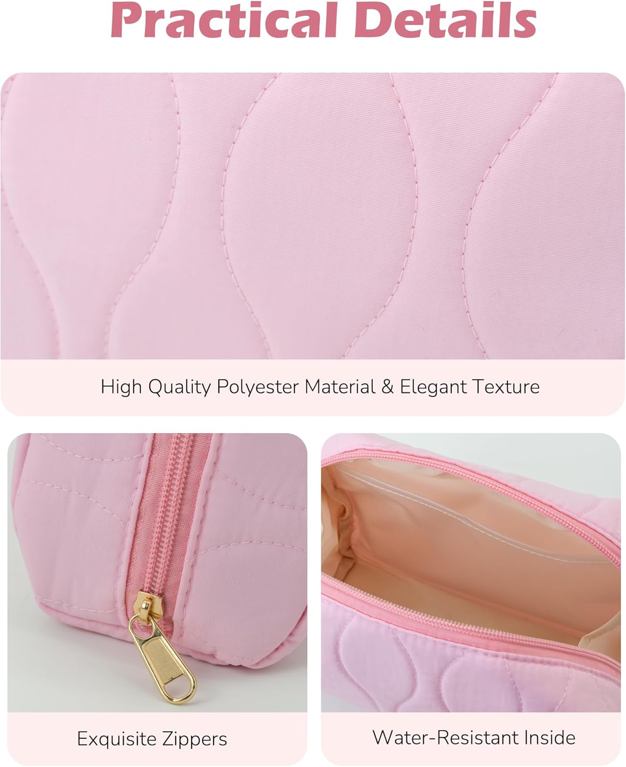 Makeup Bag, Travel Cosmetic Bag, Make up Organizer Case, Travel Toiletry Organizer, Wide-Open Pouch Purse, Cute Makeup Brushes Aesthetic Accessories Storage Bag for Women (Khaki)