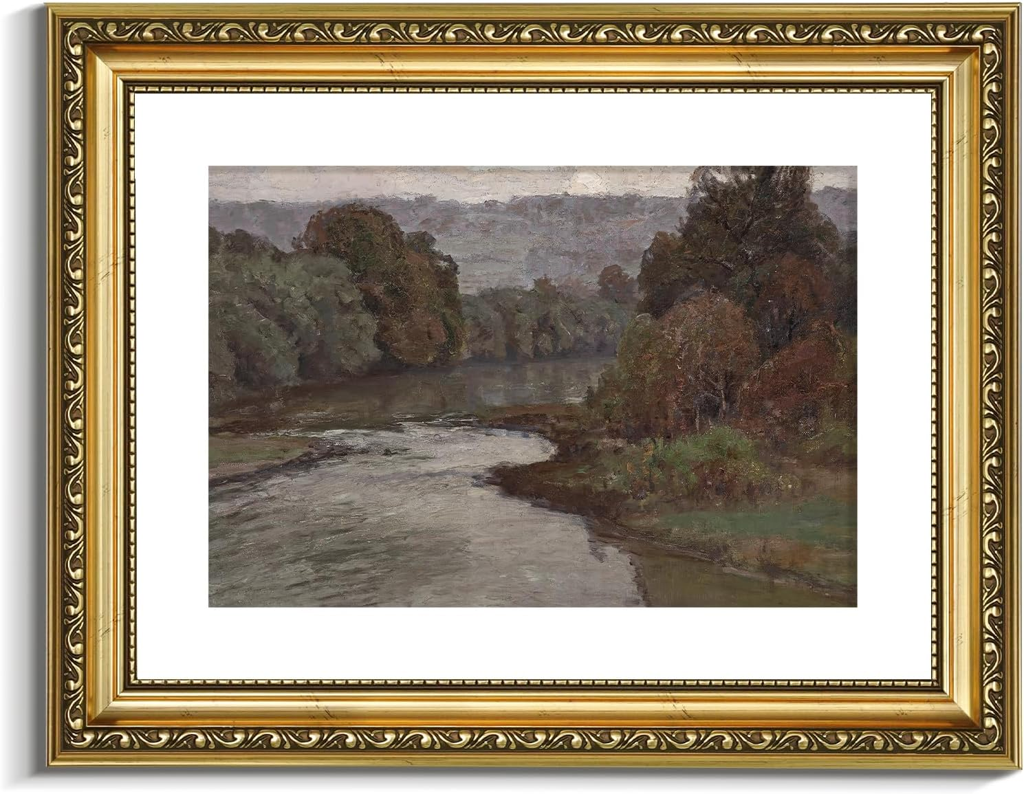 VIYYIEA Vintage Gold Framed River Wall Art, Bedroom Living Room Nature Scenery Picture Wall Decor, Canvas Prints, Antique Frame Landscape Paintings Home Classic Decor,11X14 Inch image number 2
