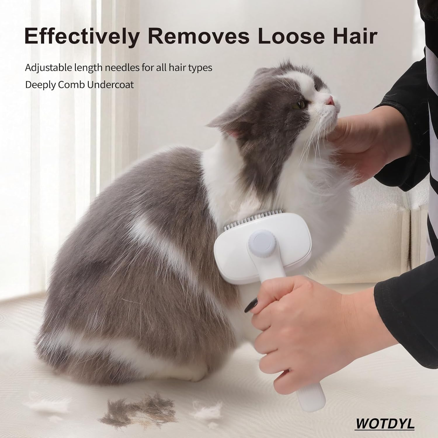 Pet Dog Brush Hair Removal Comb,Pet Deshedding Tools for Short Haired Cats Cat Brush with Release Button,Self Cleaning Slicker Brush-Skin Friendly Deshedding Grooming Tool Suitable for Shedding image number 2