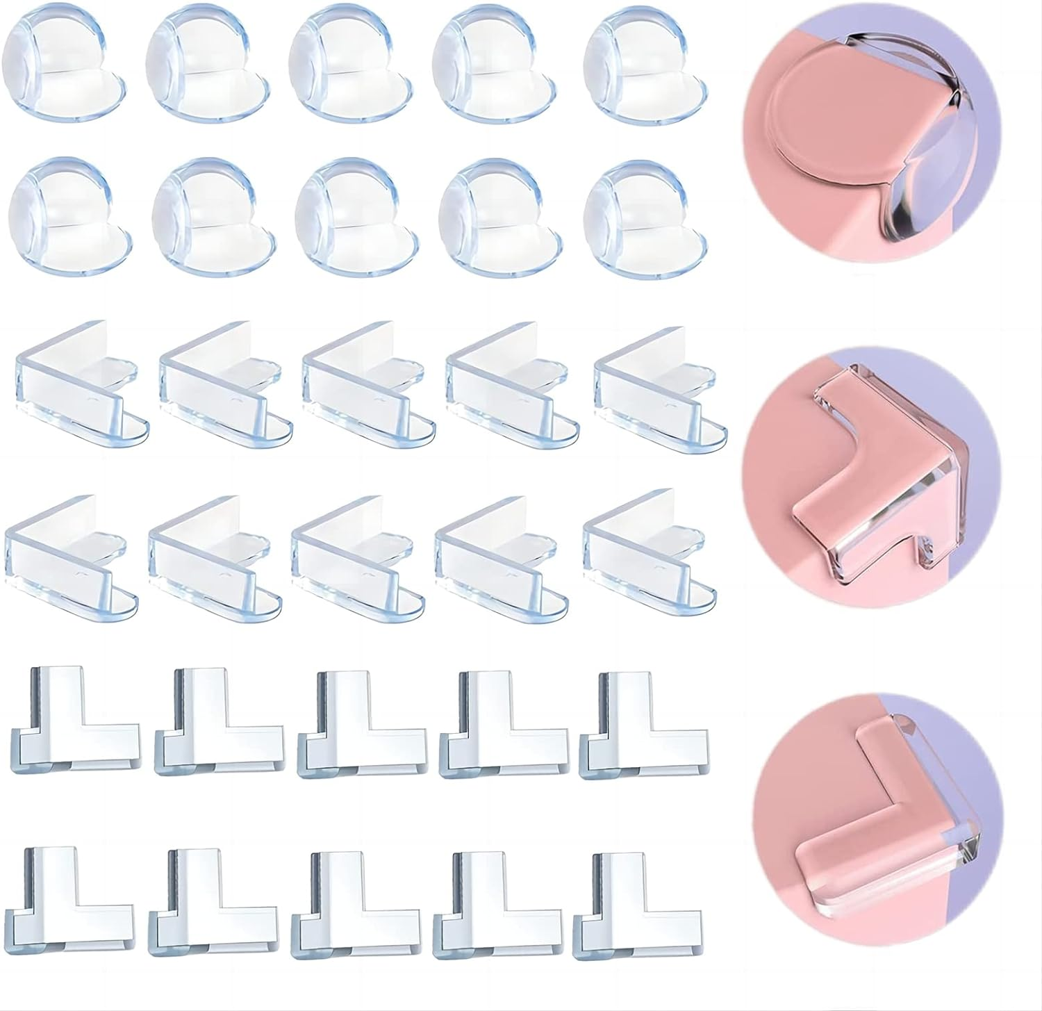 30Pc Baby Safety Corner Protectors,Clear Guards with Strong Adhesive, 3 Shapes image number 6