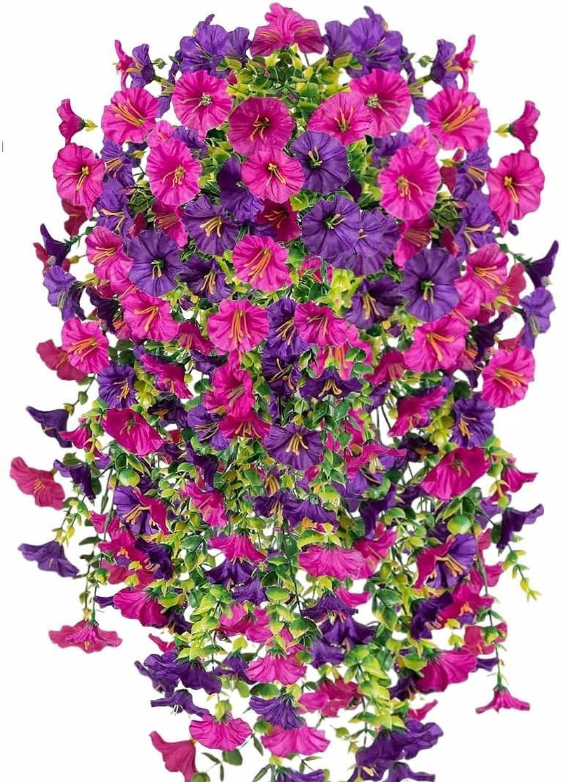 4 Pack Artificial Hanging Flowers, Fake Flower Morning Glory with Eucalyptus Leaves for Spring Summer Decoration, UV Resistant Look Real for Outdoor Home Indoor Planter Porch Patio Balcony Yard Decor image number 4