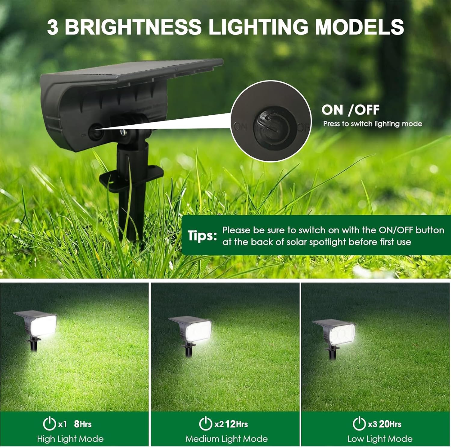 XIULIUU Solar Spot Lights Outdoor, 8 Pack Waterproof IP65 Landscape Spotlights with 3 Lighting Modes, 2-In-1 Auto On/Off Solar Powered Flood Lights for Yard Garden House Garage Pathway (Cool White) image number 6