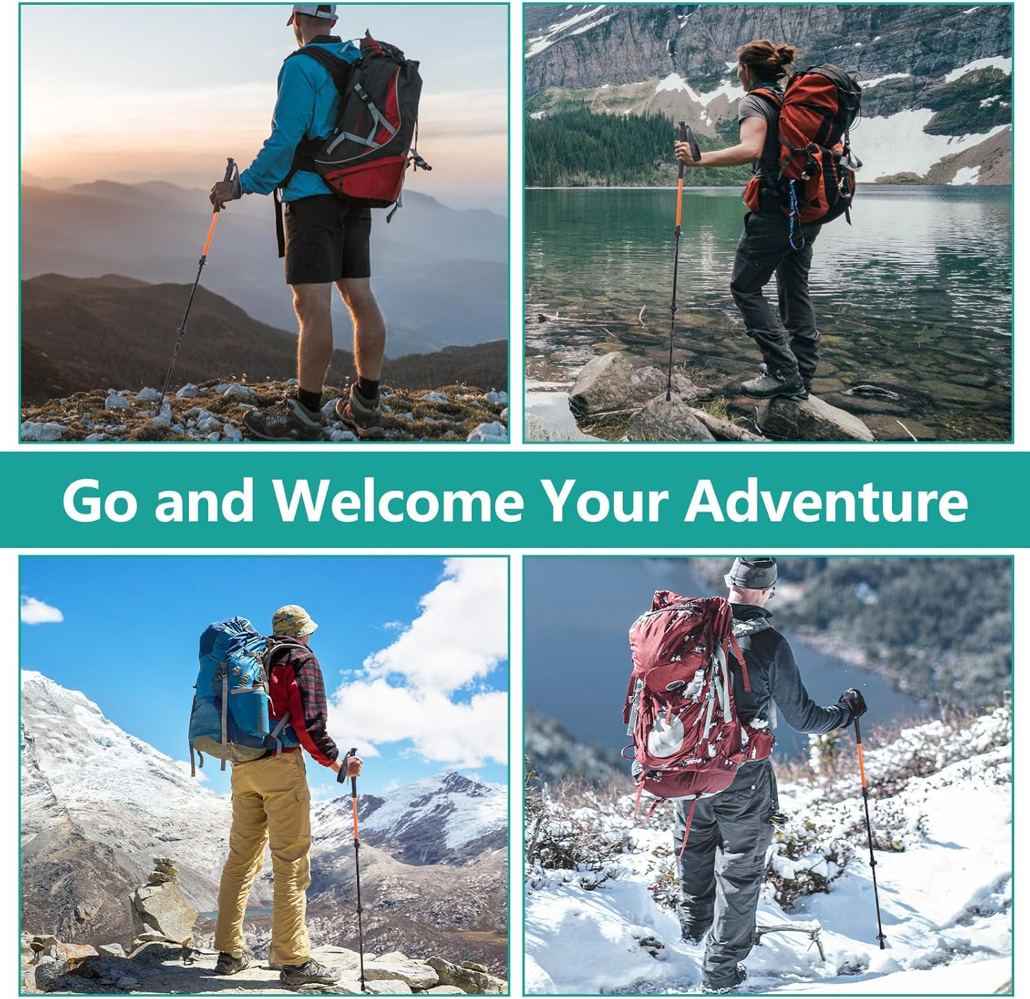 Trekking Poles, Retractable Walking Sticks, 7075 Aluminum Alloy Hiking Poles with Foam Grips and Quick Lock, Suitable for Hiking and Camping (1 Piece) image number 2