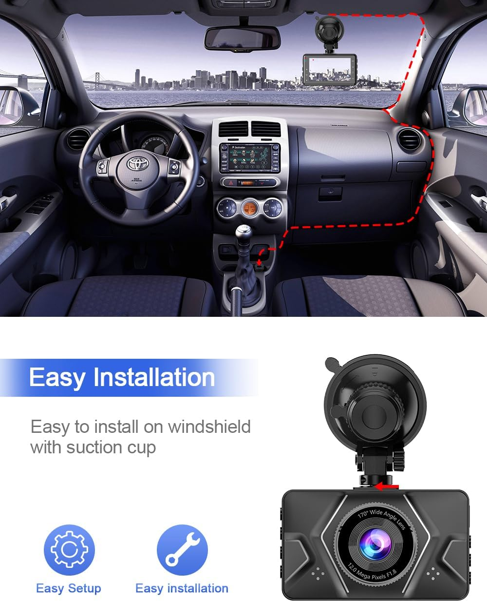 Dash Cam for Cars 2K Car Dash Camera Car Camera Recorder 3Inch Screen Dashboard Camera with 170&deg; Wide Angle, Super Night Vision, WDR, Loop Recording, Parking Monitor, G-Sensor, Motion Detection image number 3