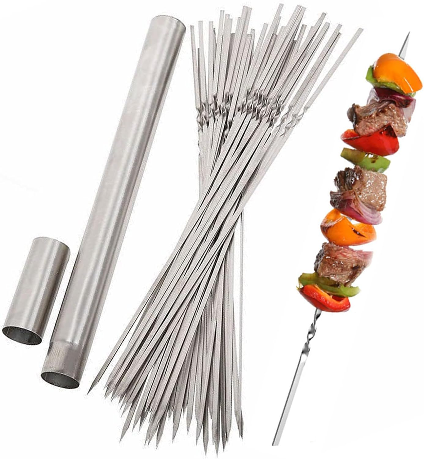 40Pcs Flat Metal Grilling Skewers, 304 Stainless Steel BBQ Skewers with Storage Tube, Reusable Barbecue Stick for Outdoor Camping Picnic Tools Cooking Tools image number 6