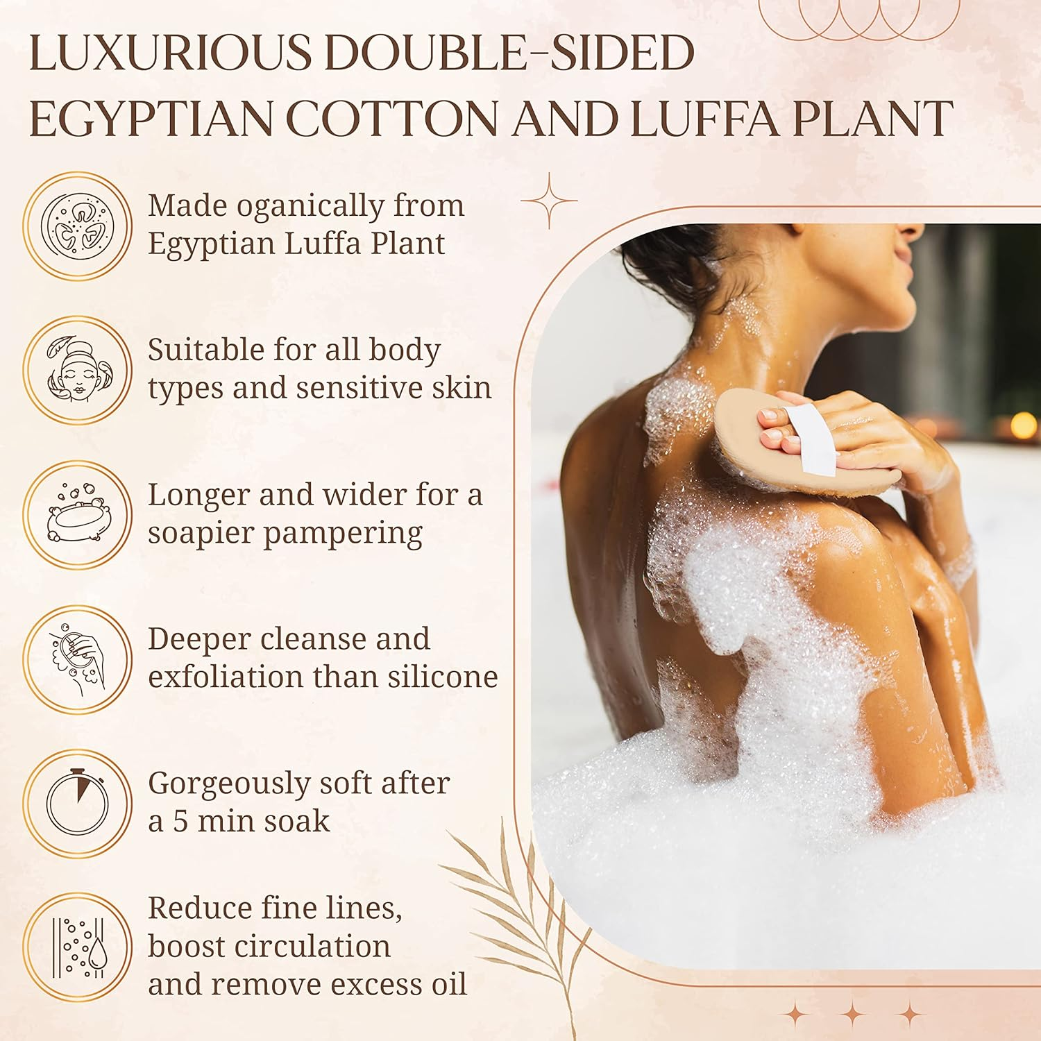 Egyptian Natural Loofah Pad Exfoliating Body Scrubber - Vegan Double Sided Luffa Sponges Deep Clean Your Body, Face & Back While an Exfoliating Washcloth Side Removes Oils - 6.9 X 4.7 Inches, 2 Pack image number 2