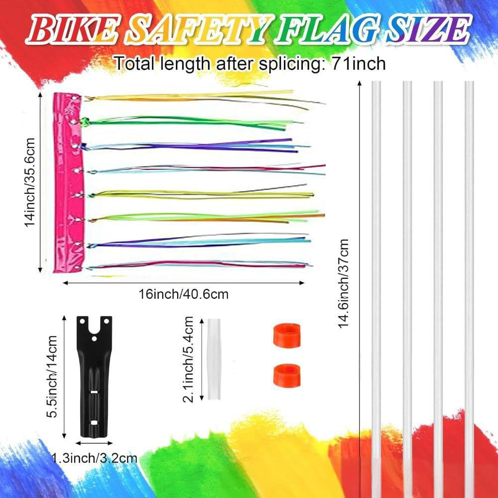 6Ft Adjustable Bicycle Safety Flag,Waterproof,Tear-Resistant Reflective Material for Improved Visibility, Suitable for Bicycles,Wheelchairs Etc (Bright Colours)