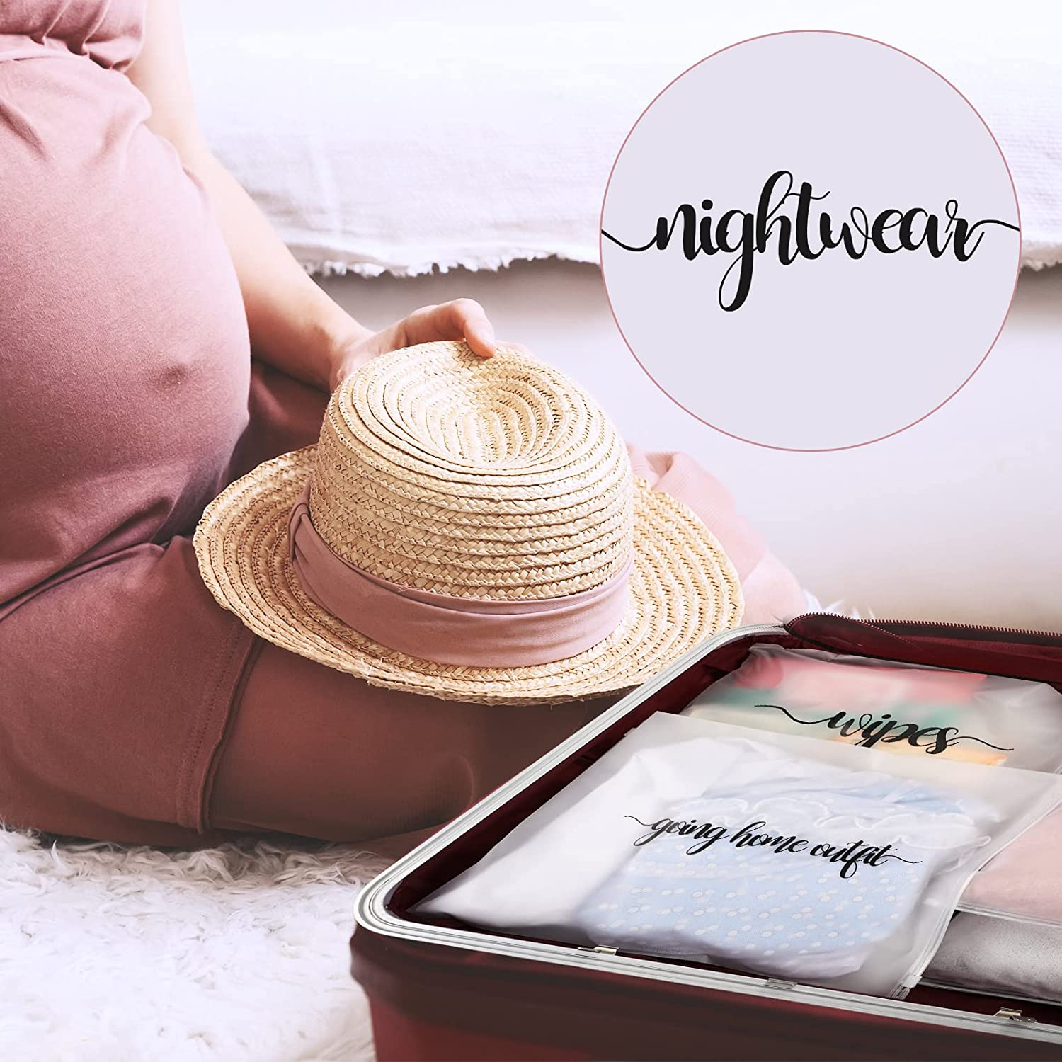 BOAO 15 Pack Hospital Bags for Labor and Delivery 11 X 14 Inch Diaper Bag Organizing Pouches Resealable Maternity Hospital Bag, Black Letter, Plastic Bags image number 5