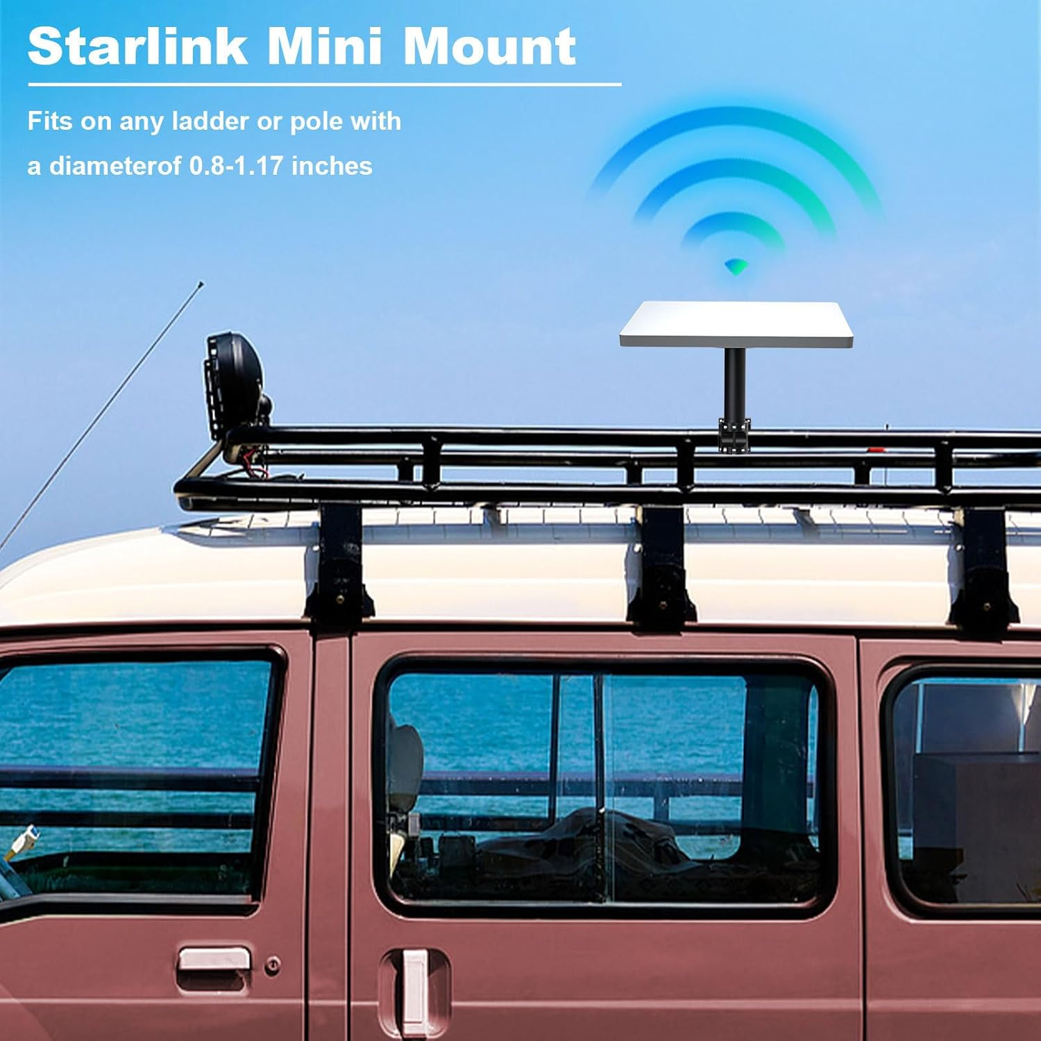 Starlink Mini Roof Rack Mount, 1/4"-20 and 3/8"-16 Threaded Stainless Steels Mount Adapter for Starlink Mini, RV Ladder Mount Suitable for Pipe Diameters of 0.8-1.17In image number 6