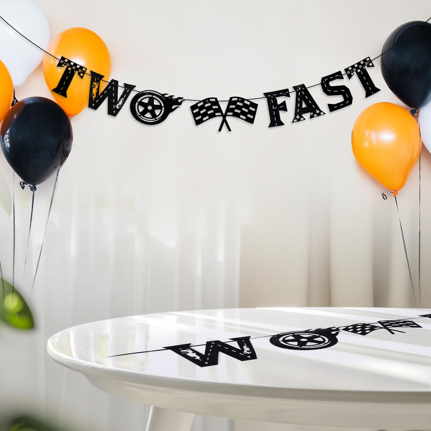 Two Fast Banner, Black Two Fast Birthday Banner Racing Car Birthday Party Decorations Paper Pre-Assembled Two Fast Birthday Decorations for Parties image number 4
