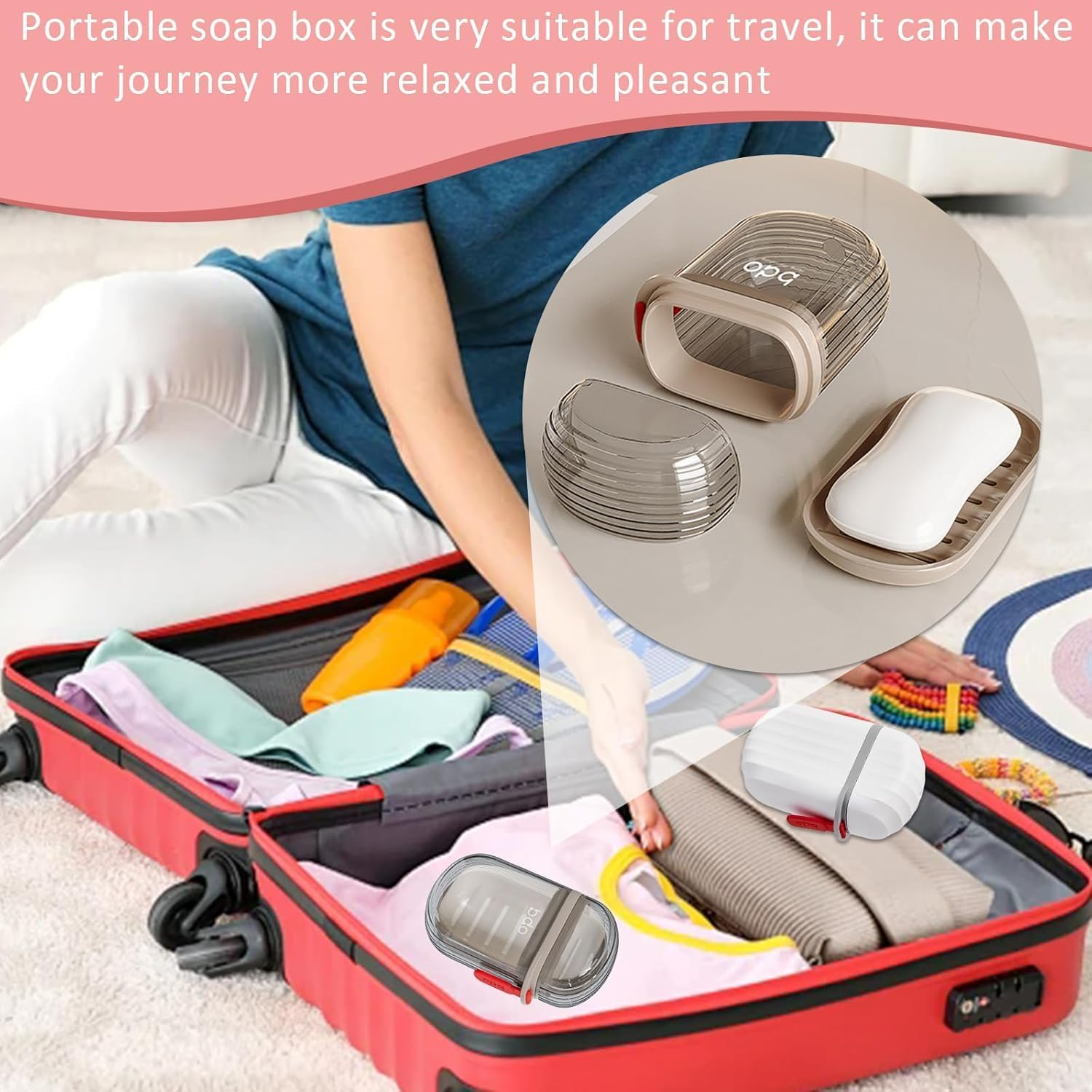 Leakproof Travel Soap Case &ndash; Travel Essentials Portable Bar Soap Holder with Drainage Tray & Secure Lid for Travel,Shower, Gym, Camping (Transparent) image number 2