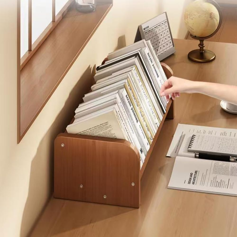 Hbluefat Desktop Bookcase, Small Wood Desk Bookshelf Organizer, Tabletop Mini Storage Shelf (Wood) - Wood image number 6