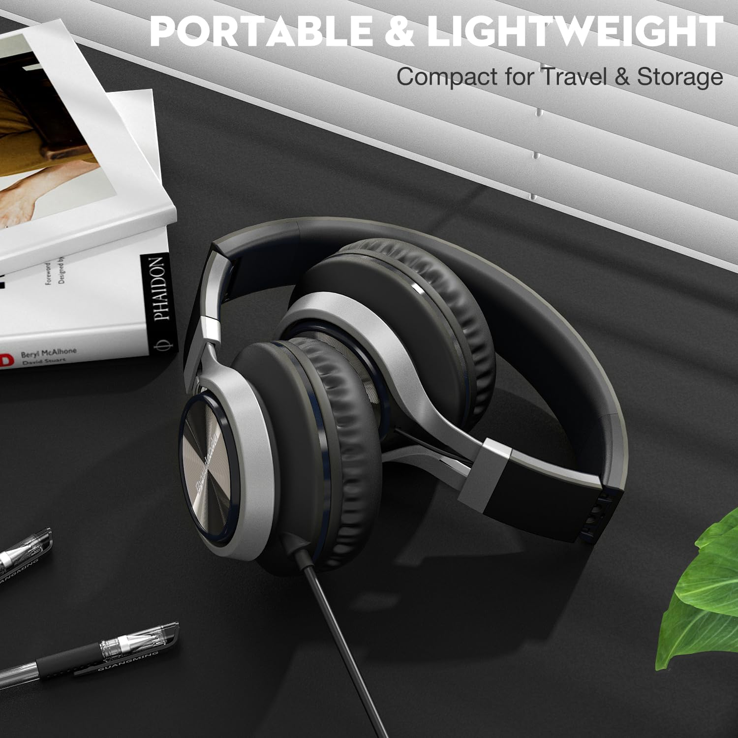 Bywulanda USB C Headphones with Mic and Volume Control, over Ear Stereo Headsets for Iphone 15 16 Pro, Wired Foldable Headphones for Smartphones Chromebook Laptop Tablets Travel(Black/Gray)