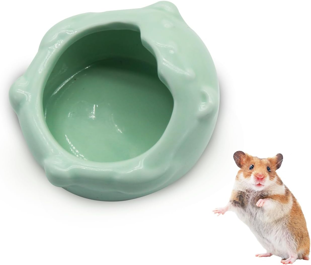 Luckyopt Small Ceramic Pet Hamster Bowl, Easy to Clean anti Flipping Small Animal Bowls, Hamster Food and Water Bowl for Golden Bears, Rabbits, Hedgehogs, Dutch Pigs, Parrots (Green)