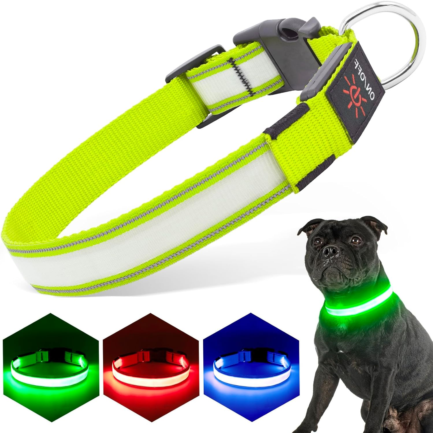 Pzrlit Light up Dog Collar Light Rechargeable, Fully Adjustable LED Dog Collar Waterproof, 3 Flashing Modes Glow Dark Dog Collars for Night Walking for Medium Large Dogs