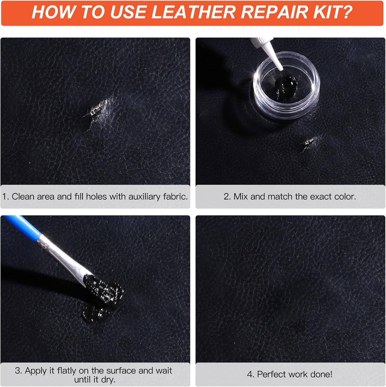 Leather Repair Kit, Leather Repair Cream and Repair Filler, Tools, Conditioner for Furniture and Car Interior, Leather Couch Scratch Repair, Leather Dye Paint for Cracked and Damaged Leather image number 6
