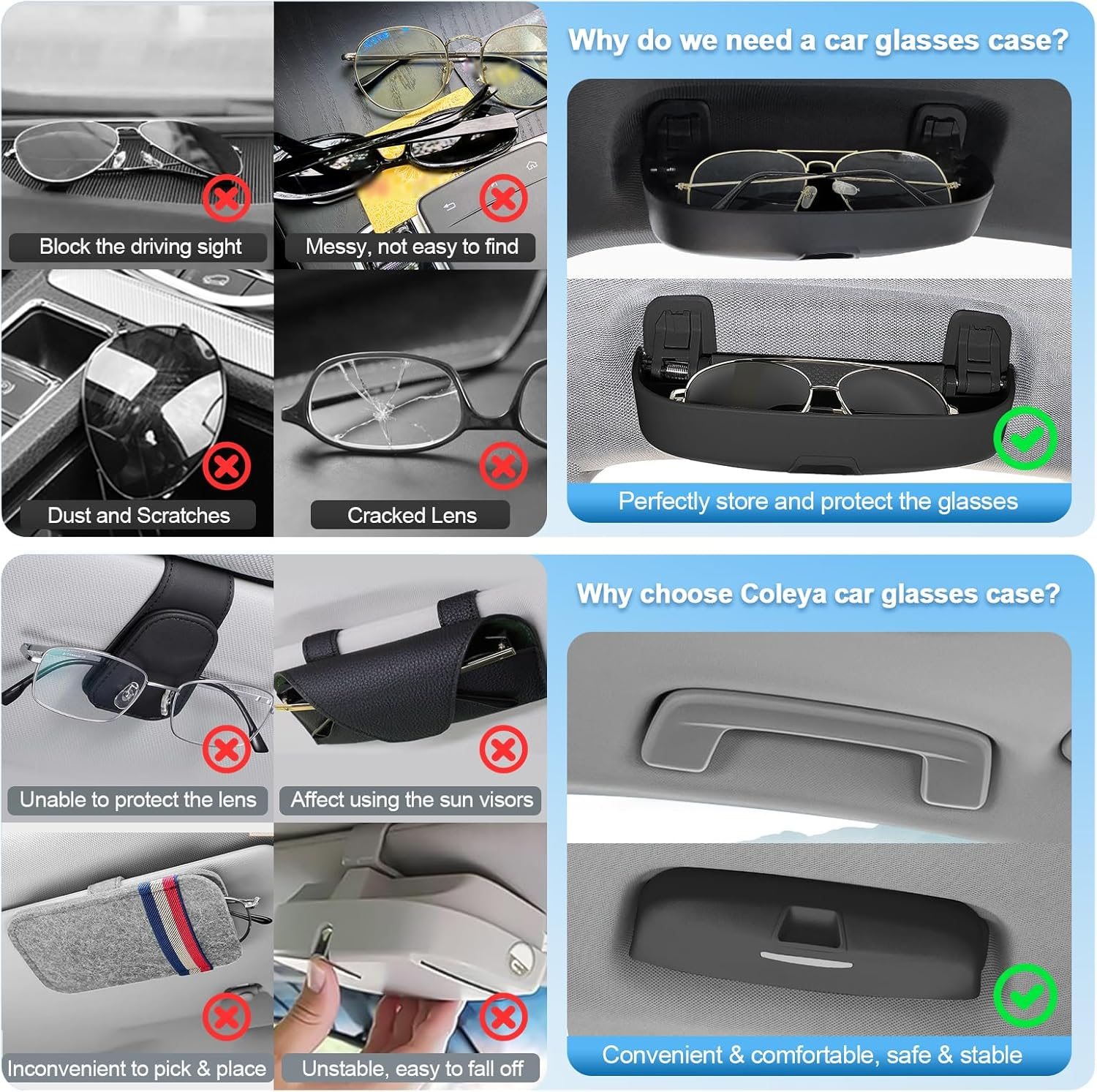 Coleya Car Glasses Case Compatible with VW Golf 8 2020-2024, Sunglasses Holder, Glasses Storage Box, Golf 8 Accessories Glasses Case (Black) - Black image number 5