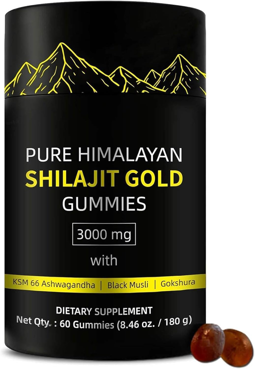 Shilajit Gummies | Pure Himalayan Shilajit Gummies Gold | Lab Tested I No Added Sugar | Ashwagandha,Gokshura | Fulvic Acid & 85+ Trace Minerals for Men,Women Non-Gmo 60 Gummy Shilajit image number 1