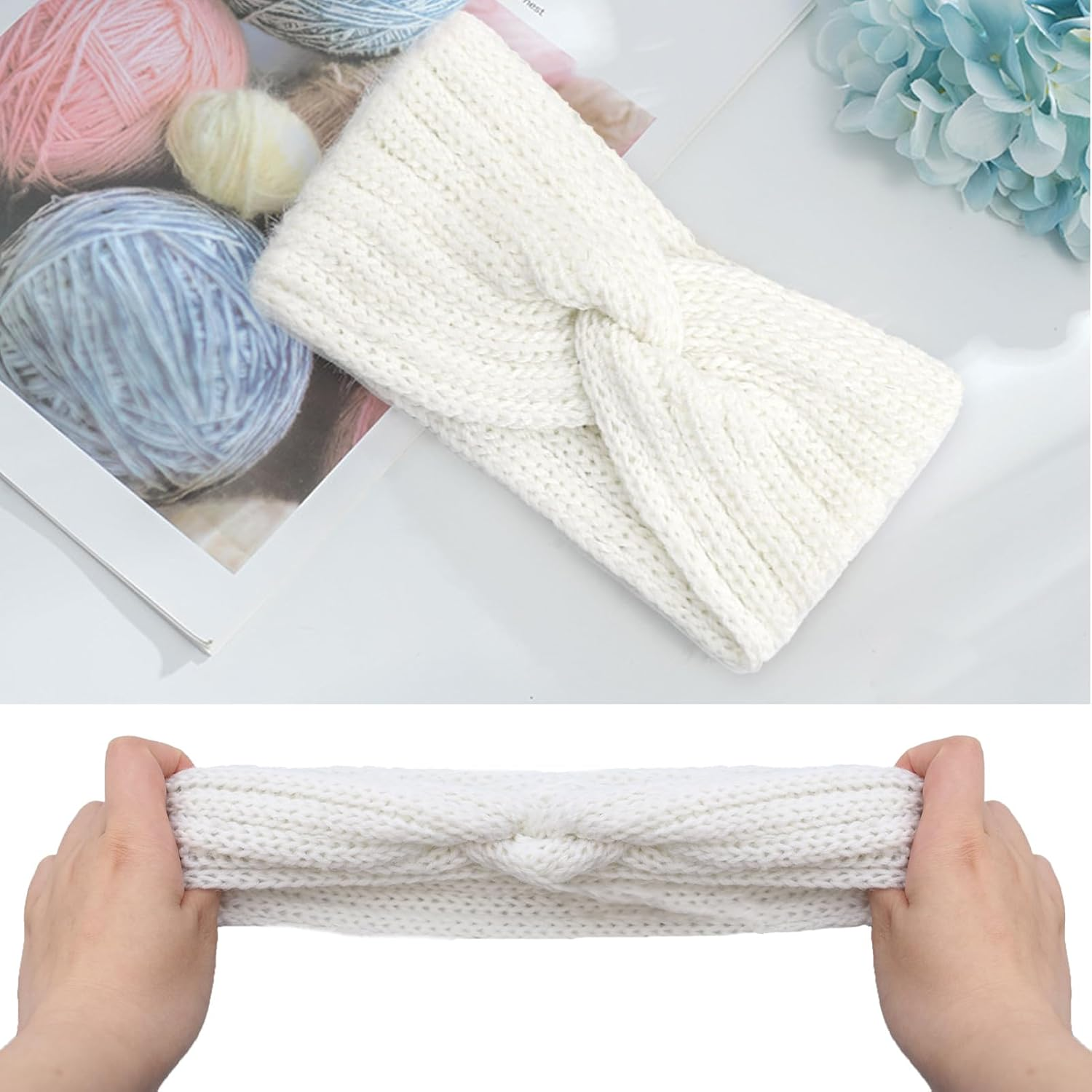 1 X Headbands for Women, Women'S Hair Band, Headband Children Girls, Hair Bands, Autumn Winter Headband Women, Turban, Hair Wrap, Headband, Crochet Elastic, for Yoga, Running, Sports (White) - White image number 6
