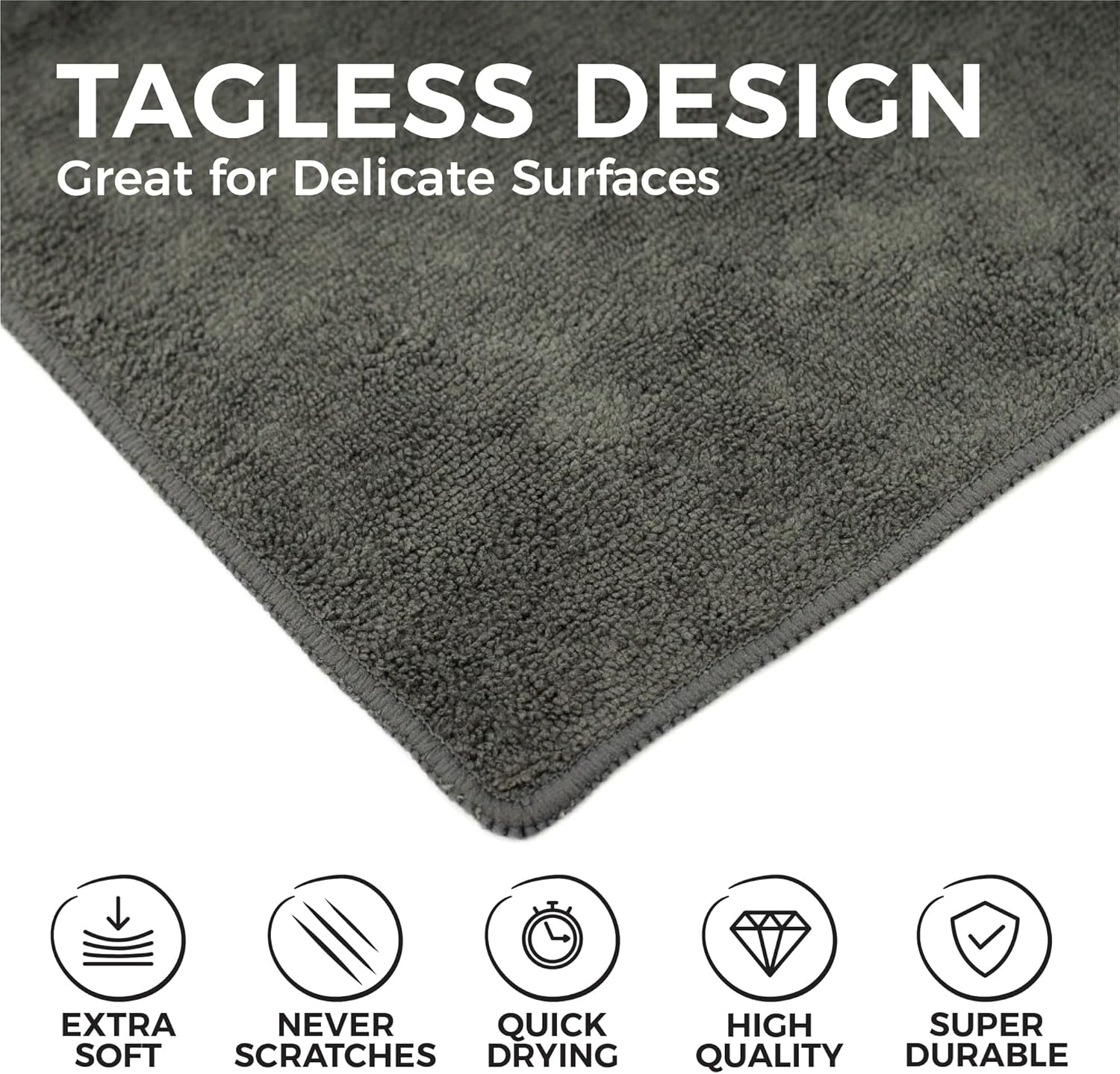 The Rag Company - All-Purpose Microfiber Terry Cleaning Towels - Commercial Grade, Highly Absorbent, Lint-Free, Streak-Free, Kitchens, Bathrooms, Offices, 300Gsm, 16In X 16In, Grey (12-Pack) - Black, Grey, Red image number 2