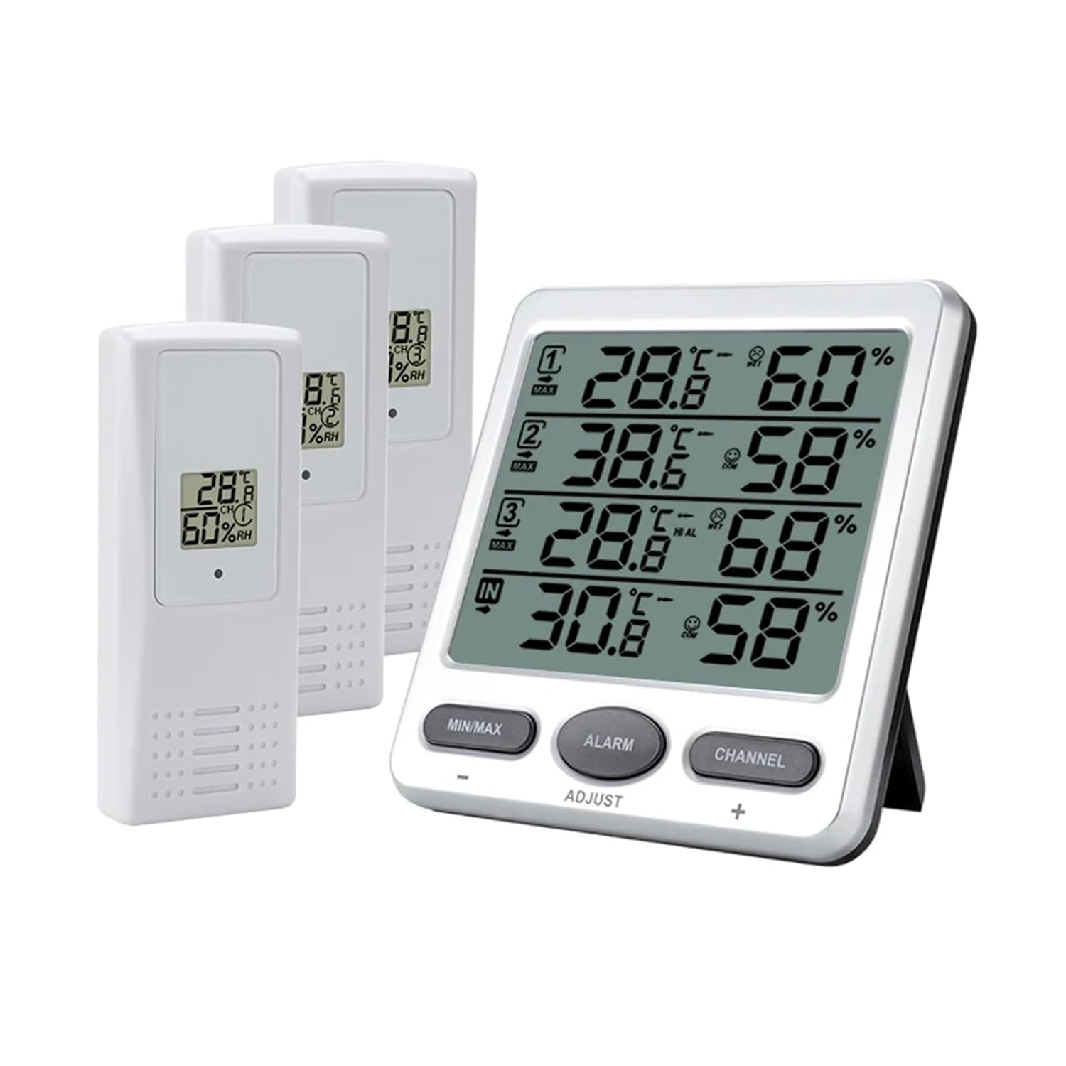 Wireless Weather Station Household Big LCD Indoor Outdoor Real Time Temperature Humidity Trend Monitor Limit Alarm 3Pcs Sensors image number 4