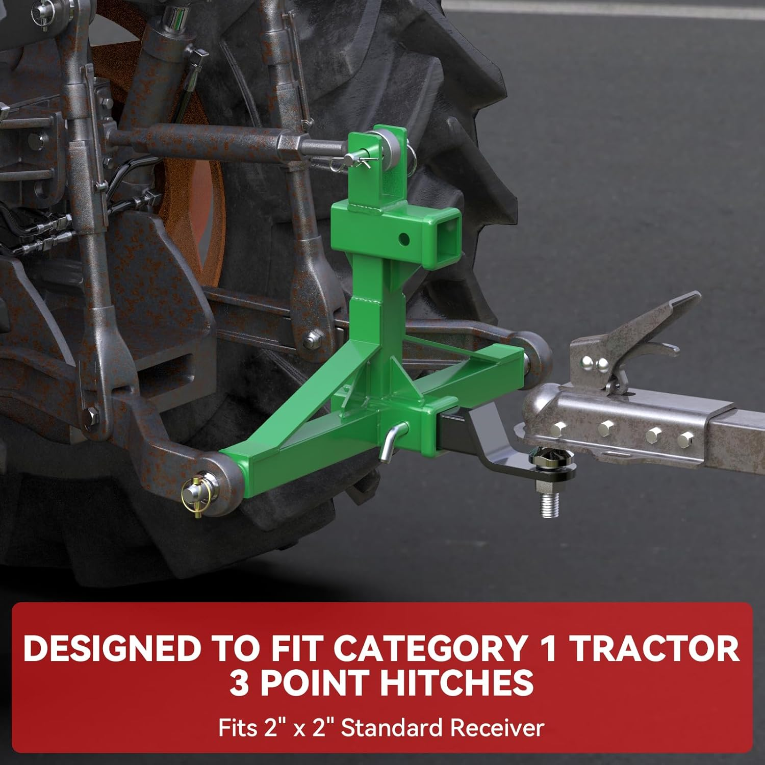 Green 3 Point Hitch Receiver with Dual 2&rdquo; Receiver, 3 Point Trailer Hitch for Tractor, Fit for Standard/5Th Wheel/Goose Neck Connections, 3 Pt Quick Hitch Farm Equipment and Subcompact Trailer Hitch image number 3