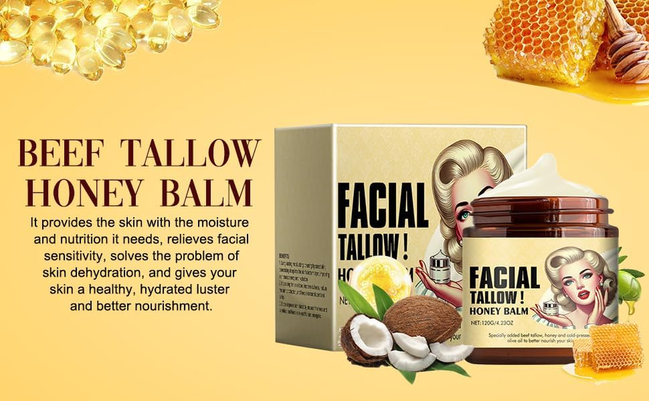 LH 2PCS Whipped Tallow Balm - Grass-Fed Beef Fat Face Cream - Honey - Natural Moisturizer for Dry and Sensitive Skin image number 4