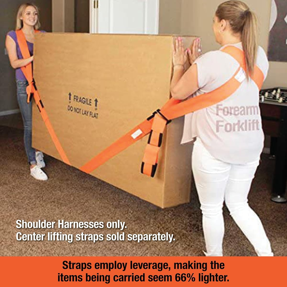 Forearm Forklift Harness - Offer Is for 2 Harnesses, These Harnesses Convert Forearm Lifting Straps (ASIN B008ASBLJI) into a Complete Over-The-Shoulder Moving Strap Set, 800 Lb Load Limit, Orange image number 4