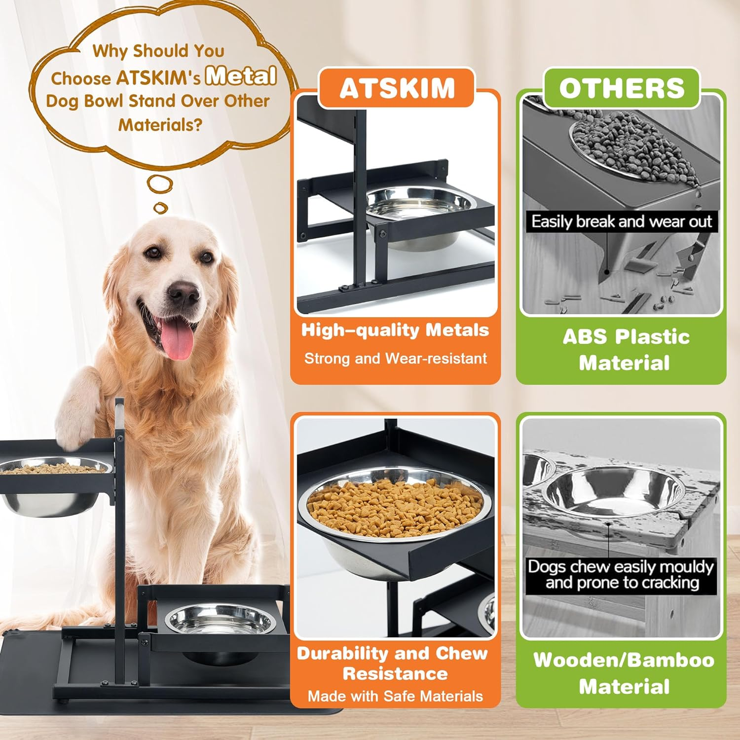 6 Height Adjustable Raised Dog Bowl Stand, ATSKIM Elevated Dog Bowls for Medium Dogs with Independent Dog Feeding Mat, Metal Dog Food Stands, Dog Feeder Station for Small Dog (Black) image number 3
