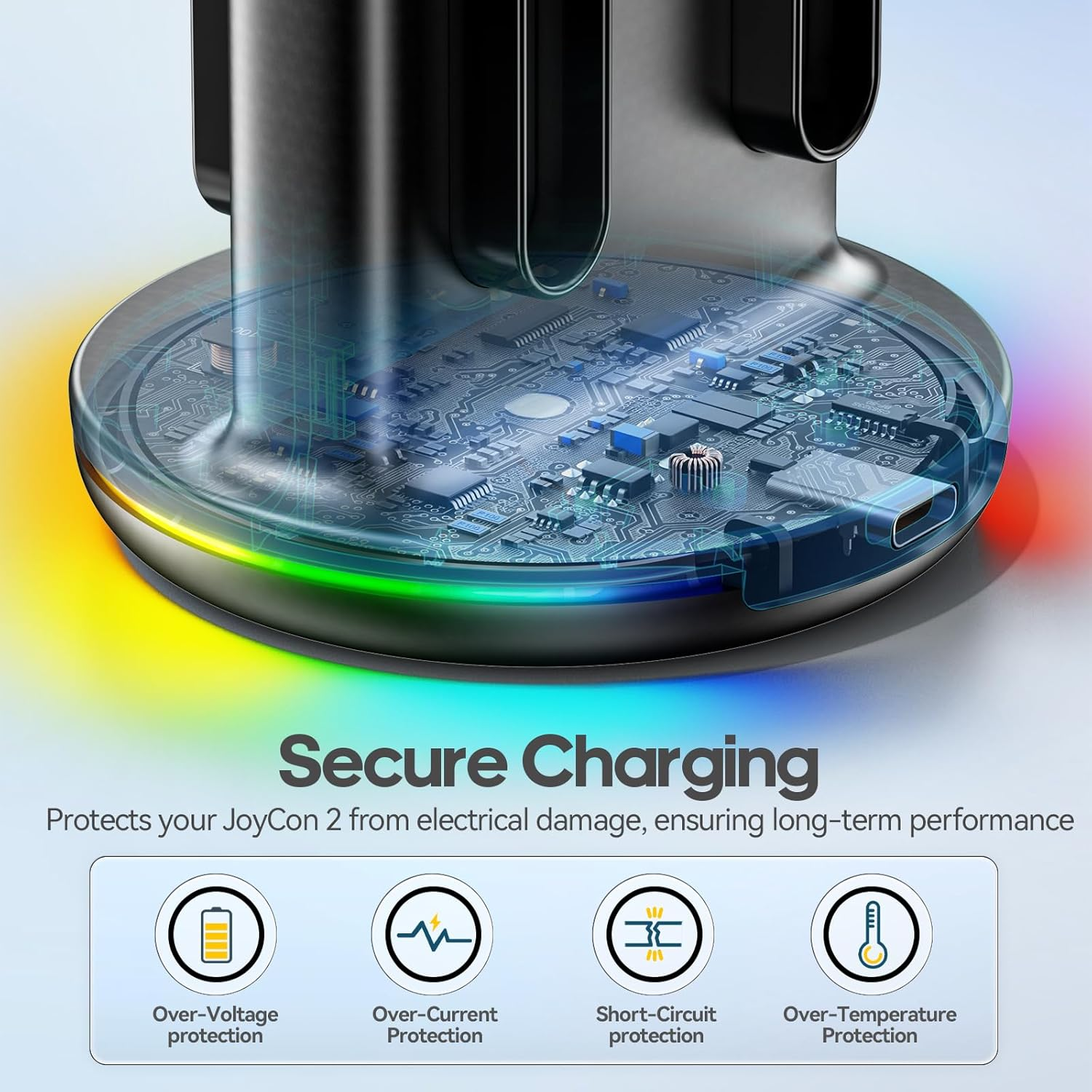 Rysker Switch 2 Controller Charger for Joy-Cons 2, Switch 2 Joycon Charger Dock for Any Direction Charging, Joycon 2 Charging Dock with 9 Light Modes for NS 2 image number 3