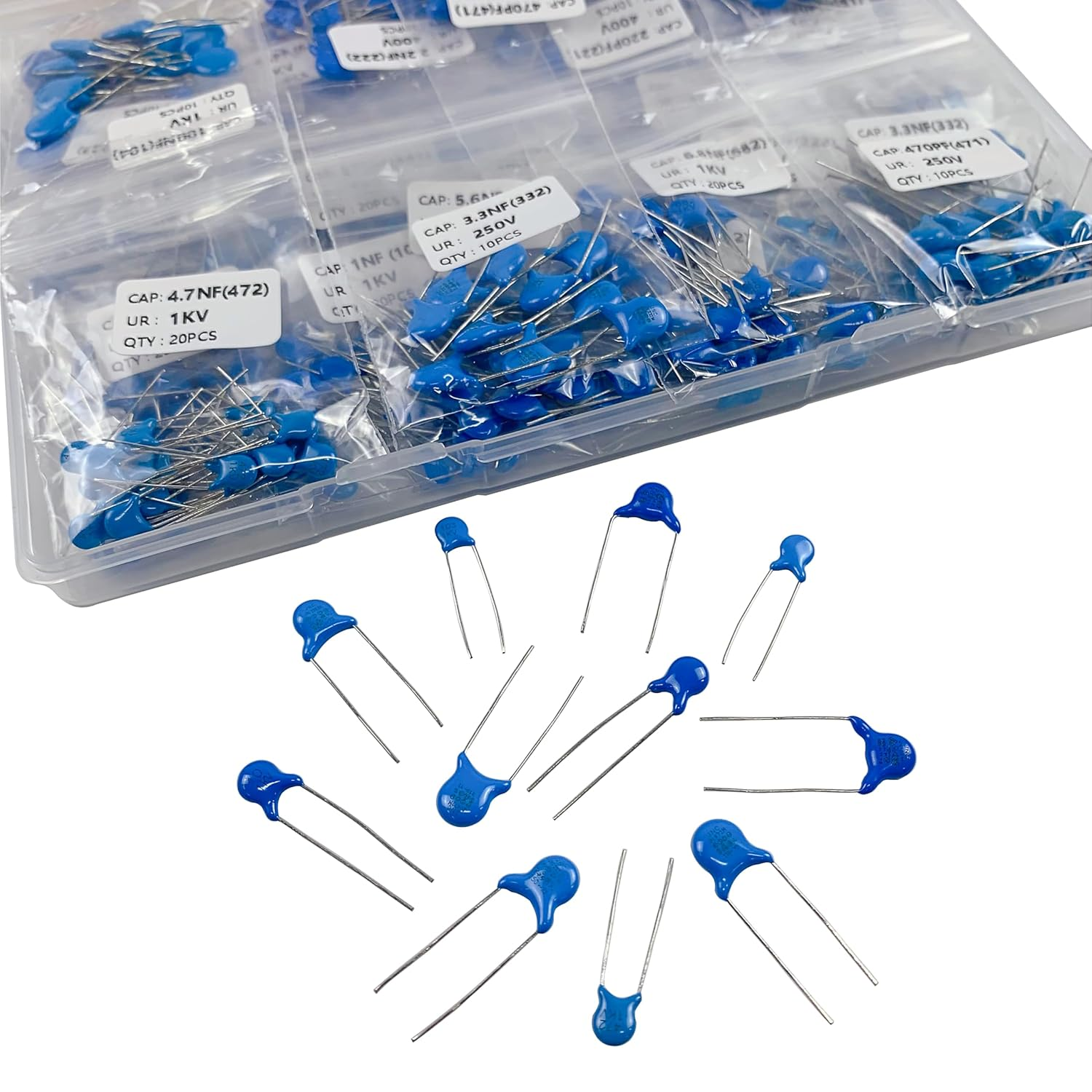 PANMILED 35 Values 600 Pieces High Voltage Ceramic Disc Capacitor Assortment Kit (Capacitor Range : 10Pf~100Nf) (250V 400V and 1KV)
