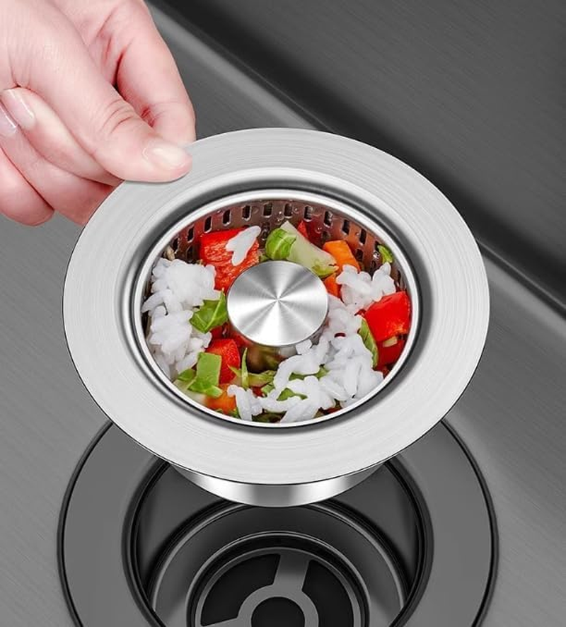 Upgraded Kitchen Sink Bounce Core Drain Strainer and Stopper, Drain Plug Filter for Bathroom Sink, Sink Stopper Kitchen Drain with Anti-Clogging Basket Strainer (Silvery, One Size) image number 1