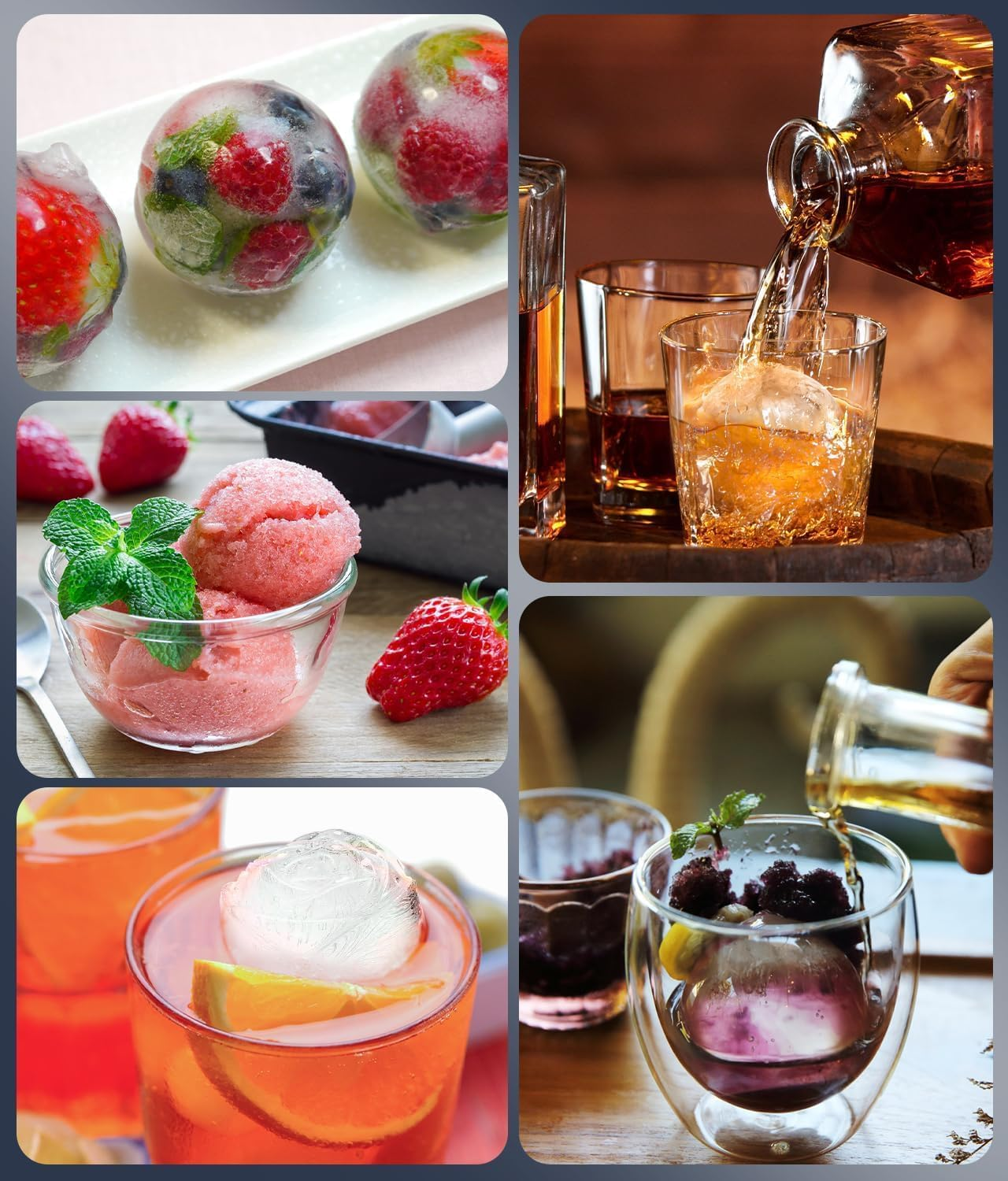 Silicone Ice Cube Trays,Set of 2 Large Ice Cube Molds,Makes 6 Large Square Silicone Molds,2 Circle Round,2 Rose & 2 Diamond Ice Molds, Silicone Fun Ice Maker for Whiskey,Cocktails & DIY, BPA Free - Gray-2Pcs image number 3