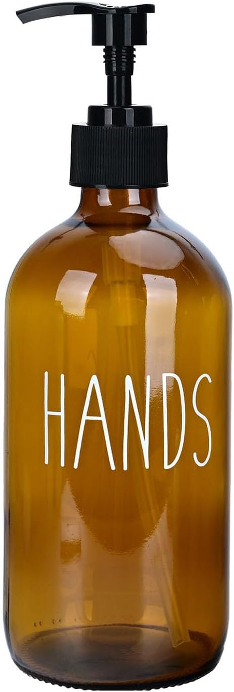 Glass Hand Soap Dispenser 500Ml Large Pump Bottle Refillable Liquid Dispenser for Bathroom Kitchen Cute Modern Farmhouse Style Home Decor (Clear Hands)