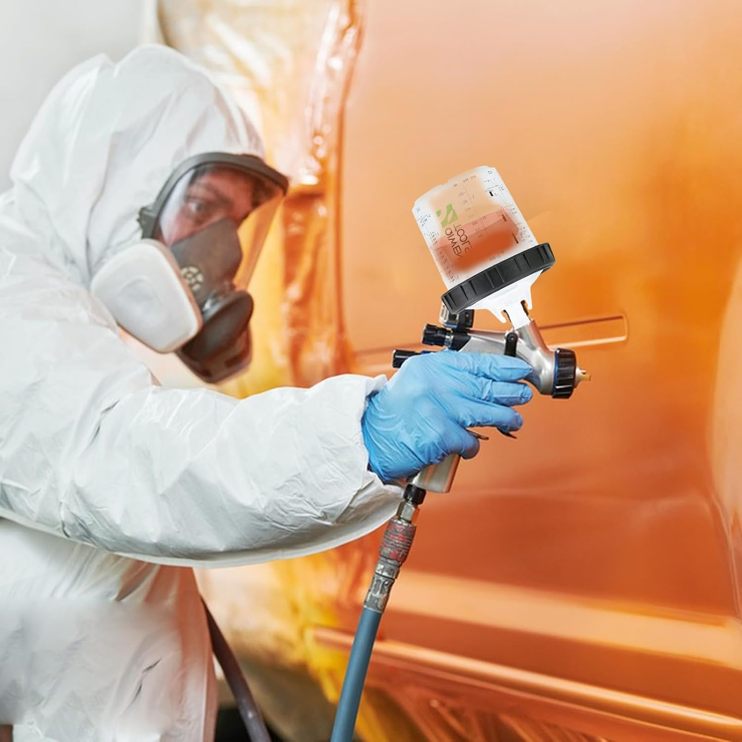 Disposables Paint Spray Guns Cups, Spray Paint System Mixing Kit for LVLP Sprays Guns, Includes 50 Inner Cups, 50 Lids, 20 Stoppers, 1 Outer Cup, 1 Black Fixing Ring image number 4