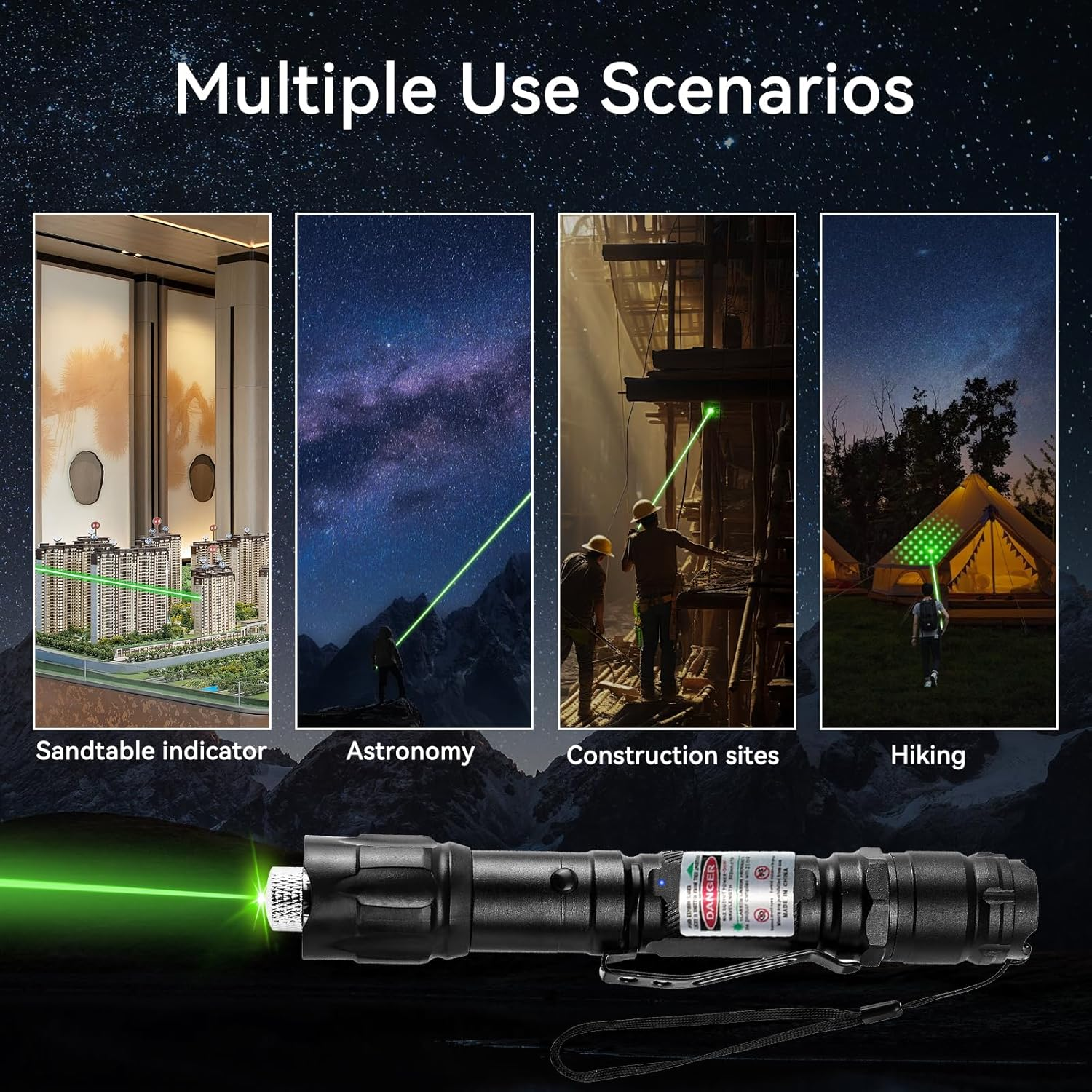 LETEAPII Green Light Flashlight, Long Range Dot Beam Pen, Tactical Flashlights with Star Cap, Adjustable Focus, Rechargeable for Outdoor, Tv/Led/Lcd Screens, Astronomy, AC image number 4