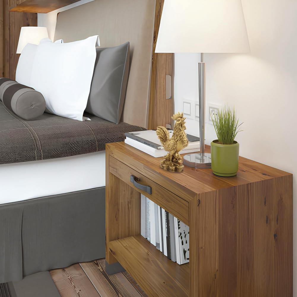 Brass Rooster, Chicken Furnishment Statue Feng Shui Handmade Figurine Collection Home Decor Lucky Charm Farm Animal Metal Wealth Ornament Sculpture Small Table Decoration