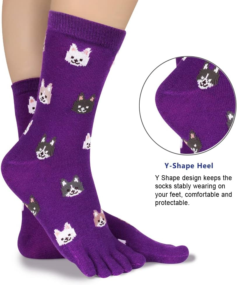 Toe Socks Cotton Crew Five Finger Socks Running Athletic for Men Women 5 Pack - 5 Color In 1 image number 2