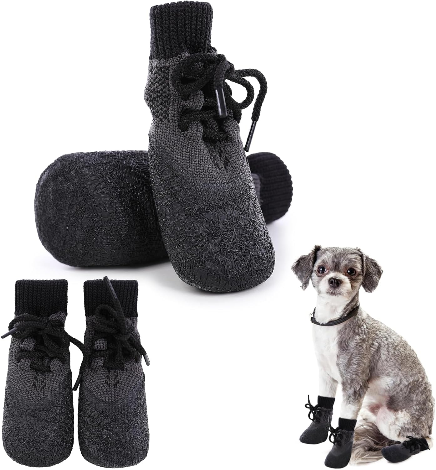 PUMYPOREITY Pack of 4 Dog Socks, Waterproof, Dog Shoes, Non-Slip Paw Protection, Stretchy Socks, Outdoor Dog Shoes, Waterproof Non-Slip Socks for Dogs (Grey, XL)