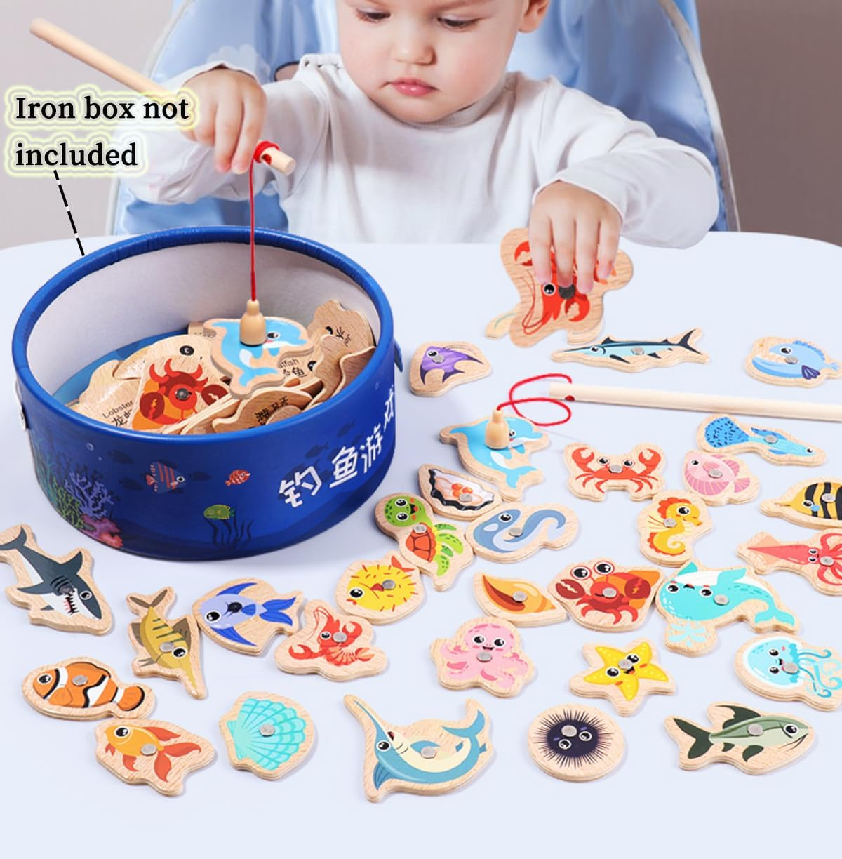 Magnetic Fishing Game Toddler, Wooden Magnetic Fishing Toys, Easy Play Wooden Fishing Toy for Toddlers & Kids, Homeschool Sight Word Educational Toy for Age of 3,4,5,6 Year Old Kids, Boys & Girls (A) image number 6